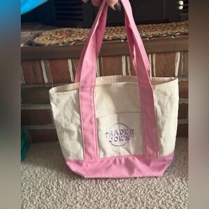 Trader Joes Pink and Cream Tote Bag